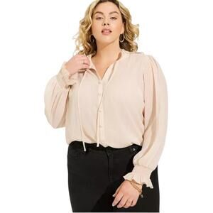 Torrid Womens Crinkle Chiffon Button Up Mock Neck Blouse Size 5X